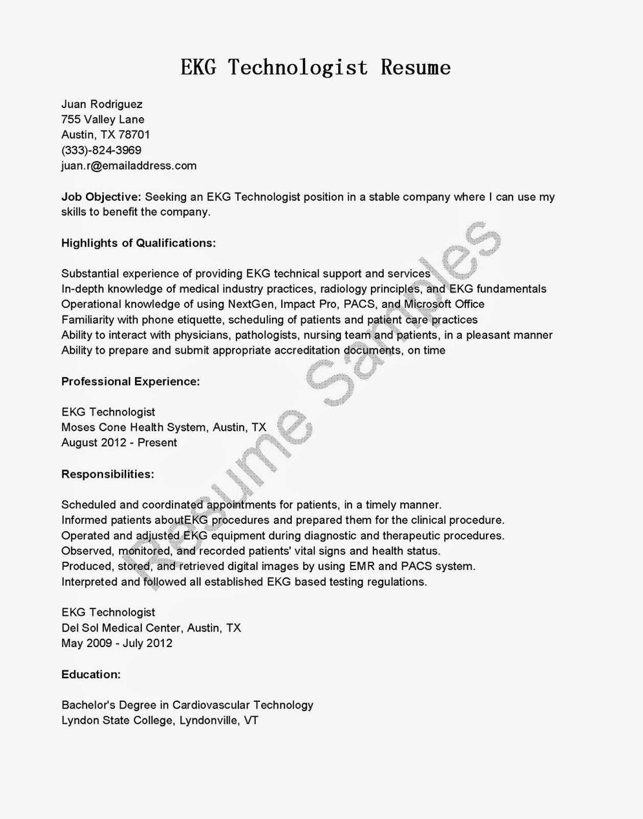 Radiology tech sample resume